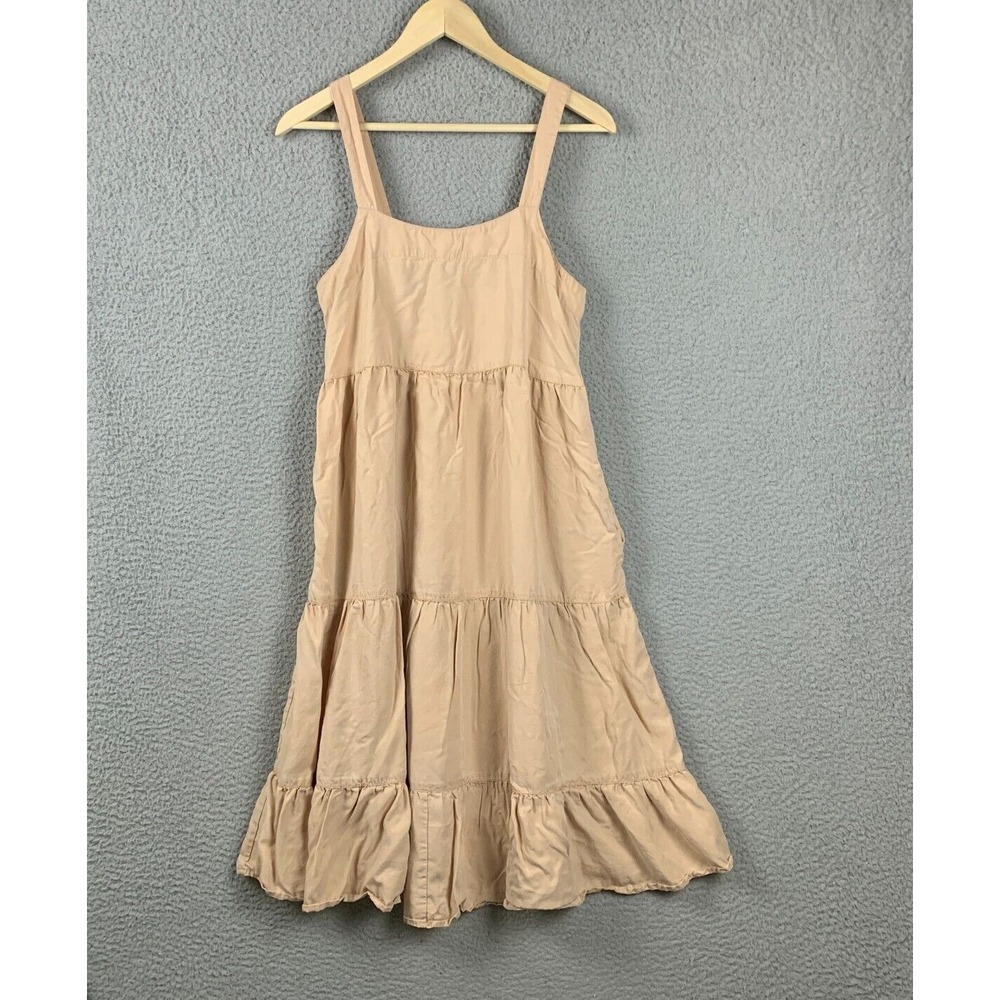 The Drop Dress Britt Maxi Tiered Tank Tent Beige Adjustable Boho Cottage